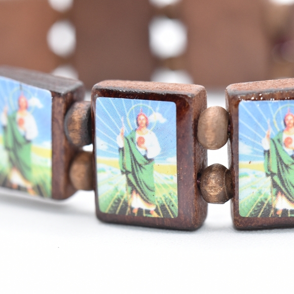 San judas wooden beads bracelet, religious bracelet - unisex - Picture 2 of 2